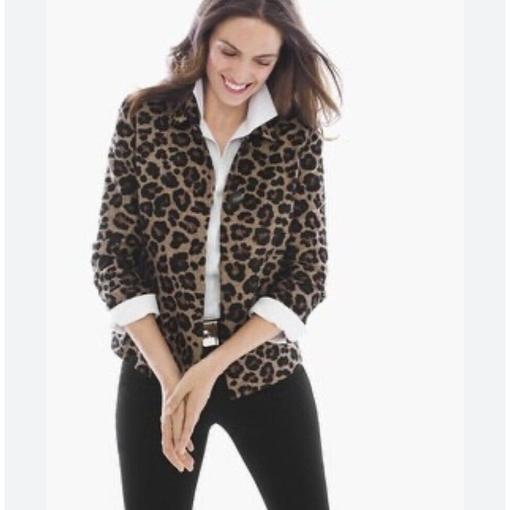 Chico’s Women’s Leopard Jacquard Short Swing Jacket/Blazer Size Small Mob Wife